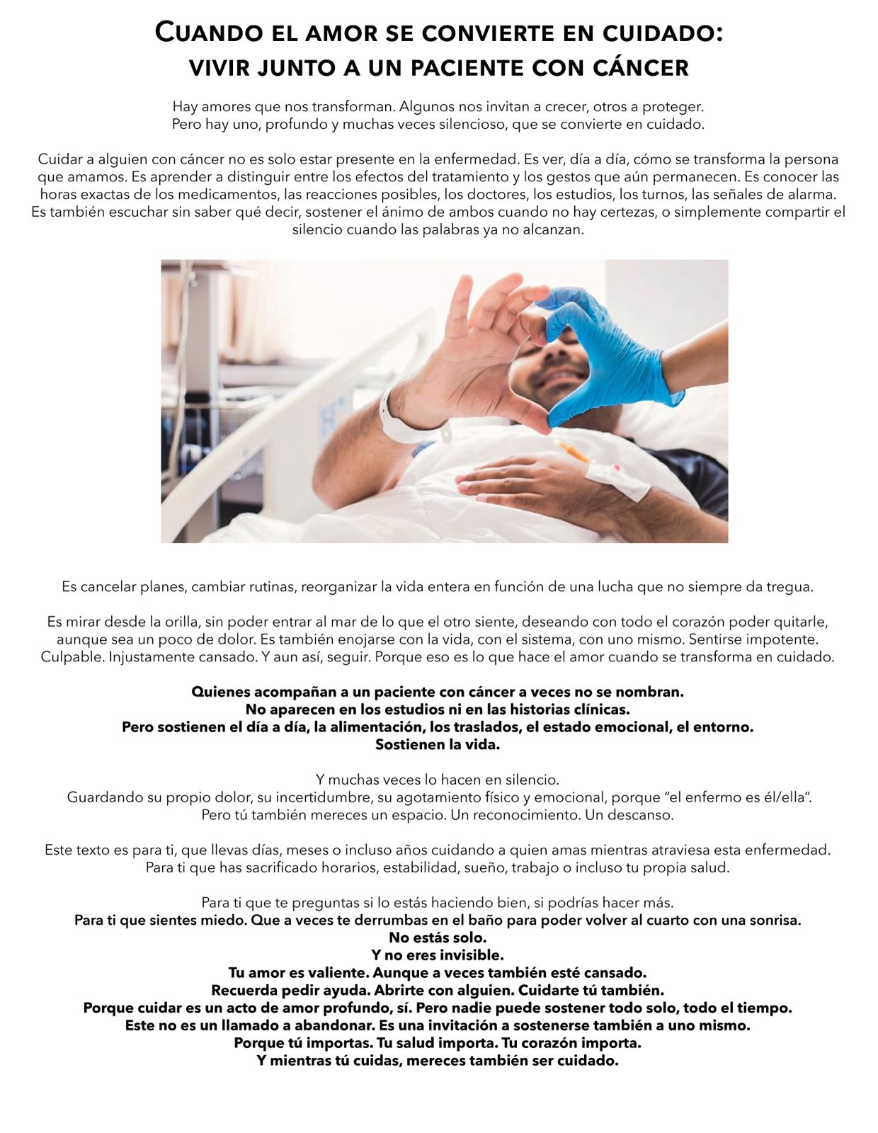 Cuando el amor se convierte en cuidado: vivir junto a un paciente con cáncer.