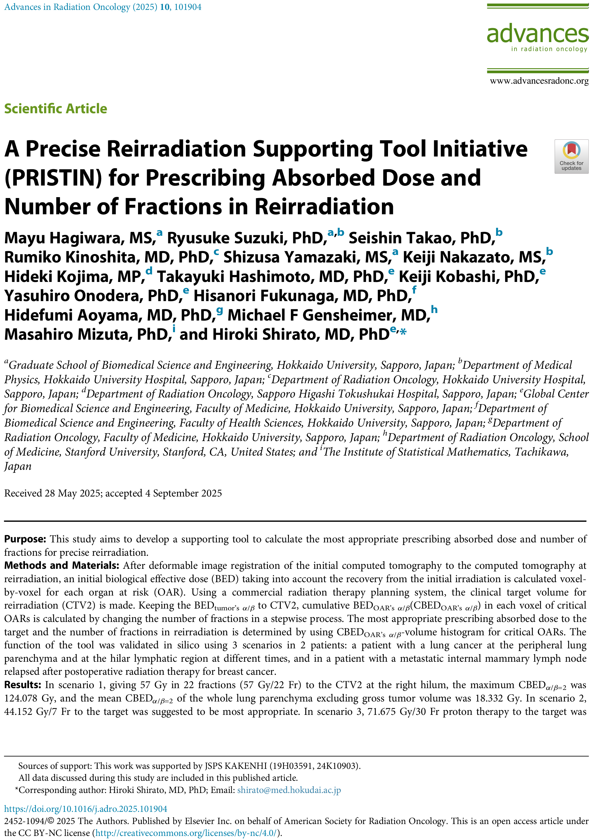APreciseReirradiationSupportingToolInitiative(PRISTIN)forPrescribingAbsorbedDoseandNumberofFractionsinReirradiation