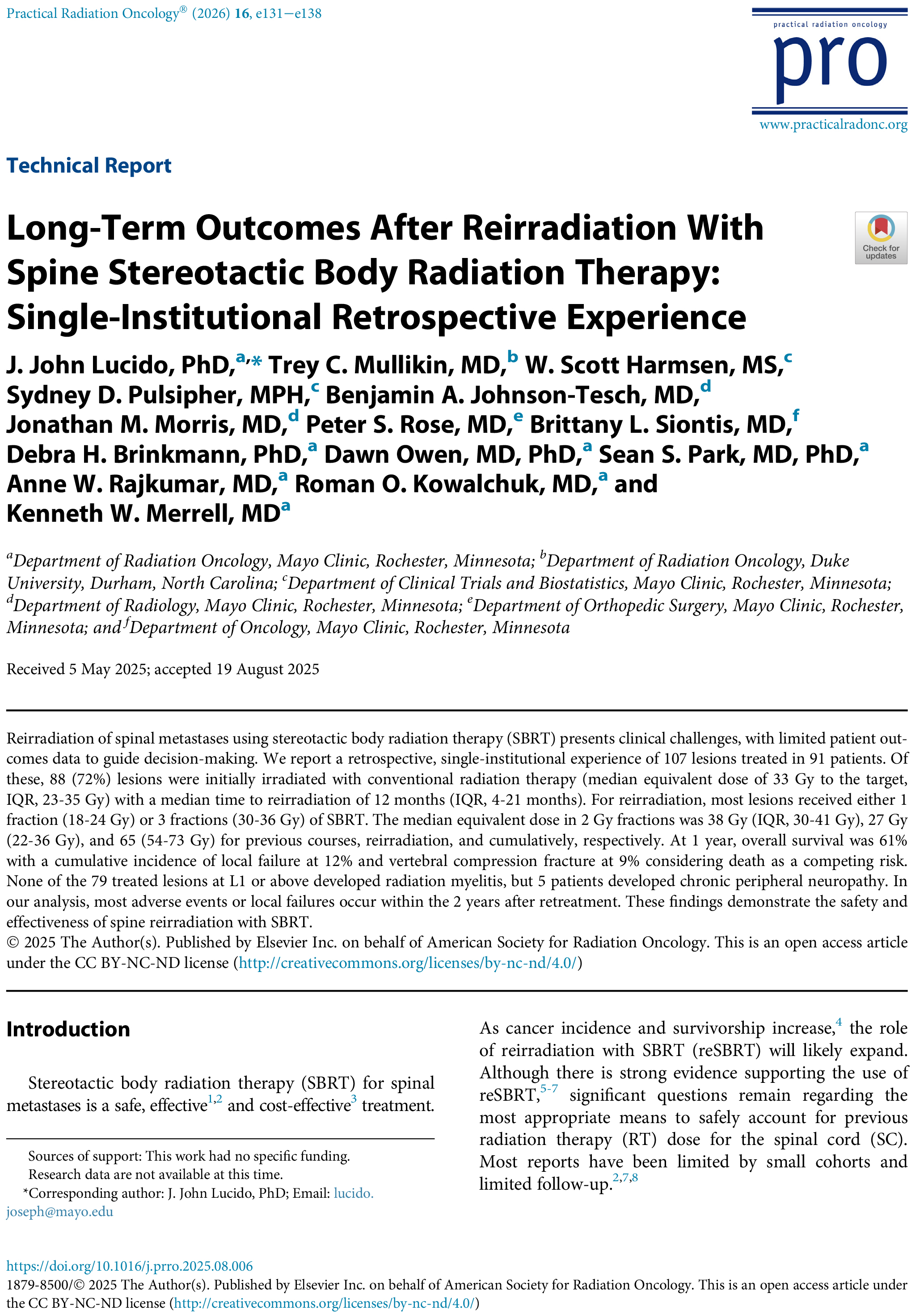 Long-Term Outcomes After Reirradiation With Spine Stereotactic Body Radiation Therapy: Single-Institutional Retrospective Experience.