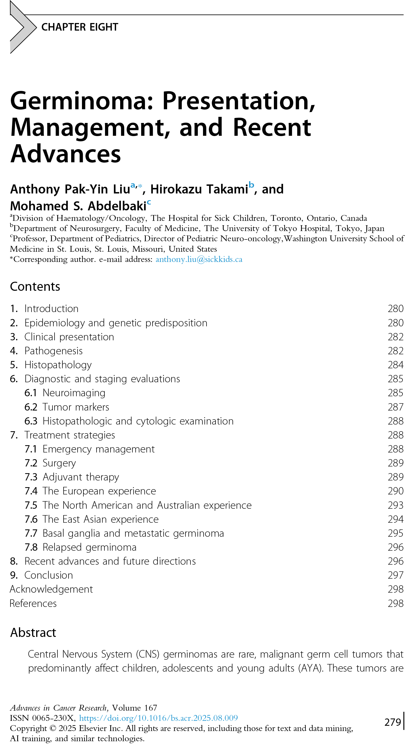 Germinoma: Presentation, Management, and Recent Advances.